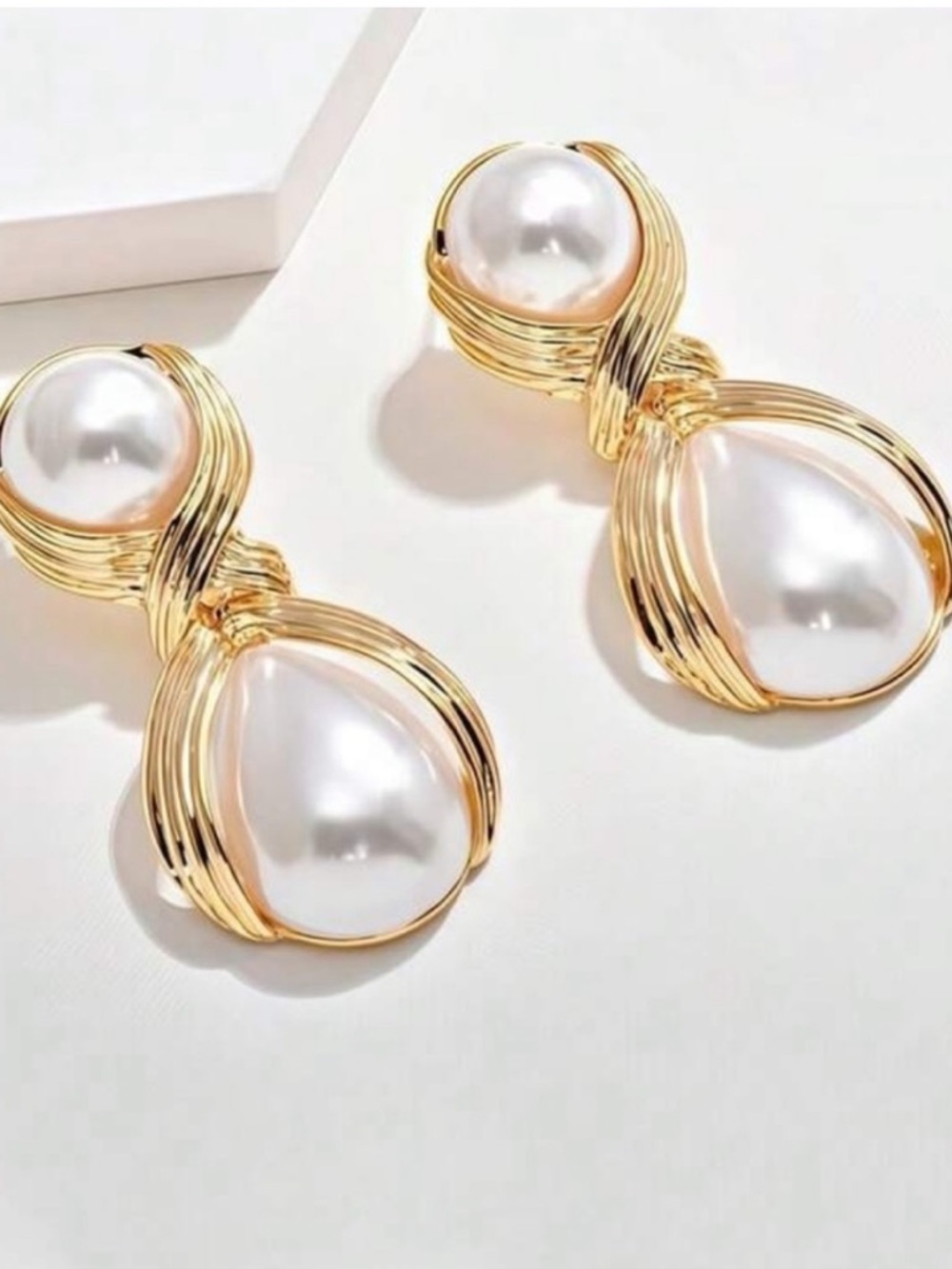 Gold-Tone Pearl Drop Earrings - White Pearl - Picture 2 of 5